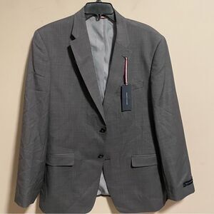 NWT Tommy Hilfiger Vasser 2 Button Plain Suit Jacket Gray Worsted Wool- Size 42R